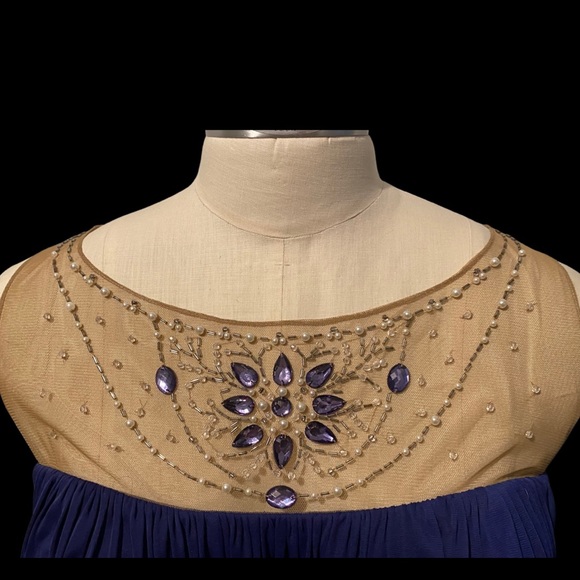 Navy Chiffon Dress with Beaded Neckline Detail - Picture 5 of 5